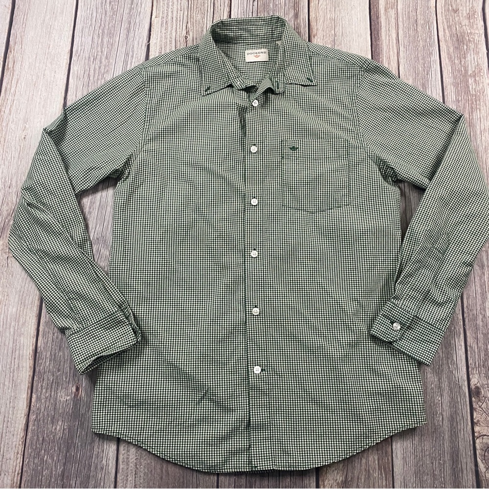 Dockers Button Down Shirt Men's Small Long Sleeve Green Gingham Print.